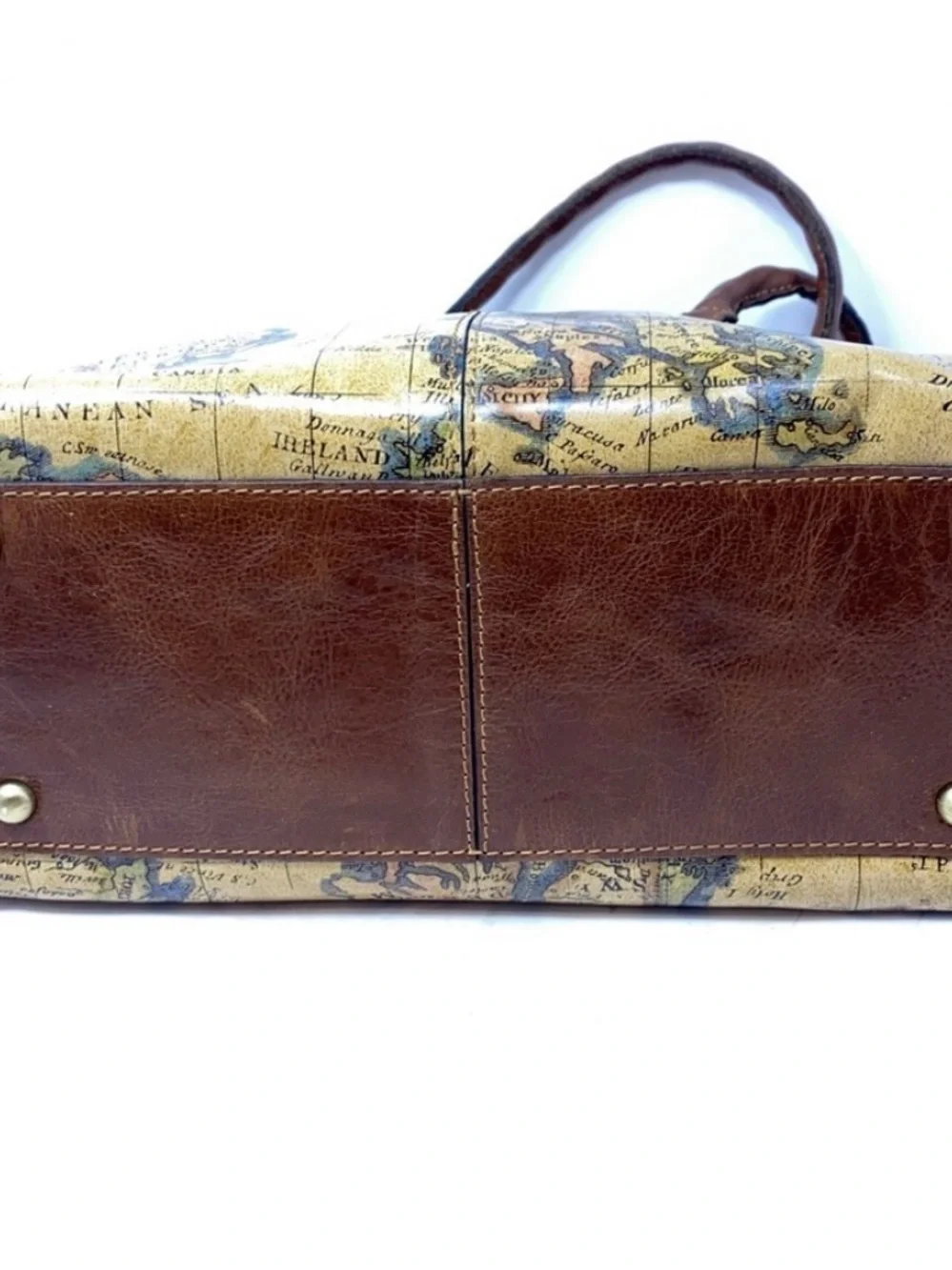 Patricia Nash Map-Print Satchel with Brown Trim and Tassels